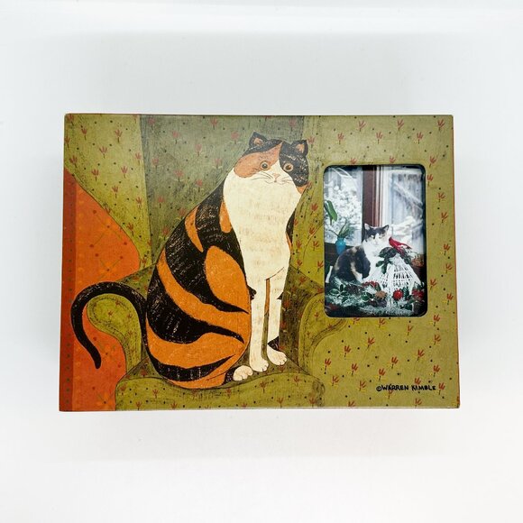 Warren Kimble Wood Calico Cat Trinket Jewelry Box Photo Frame Folk Art Boho - Picture 1 of 6